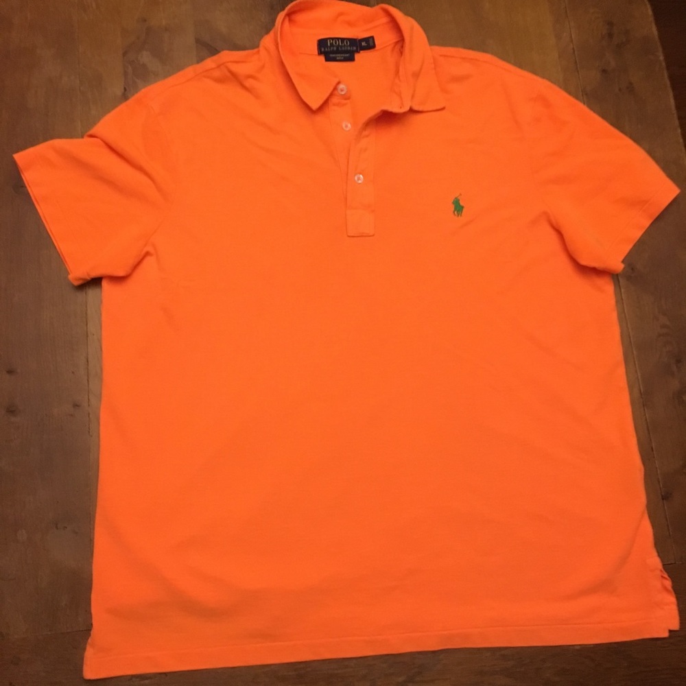Bright orange Polo THE U FOOTBALL green horse